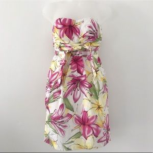 Tropical Pink & Yellow Floral Dress w/ Pockets